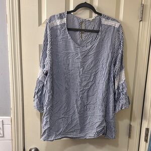 Jane and Delancey Blue and White Bell Sleeve Tunic